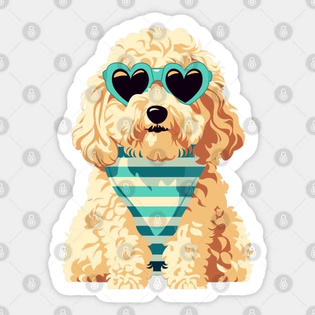 Cute Goldendoodle with Heart Sunglasses Sticker by Retroprints